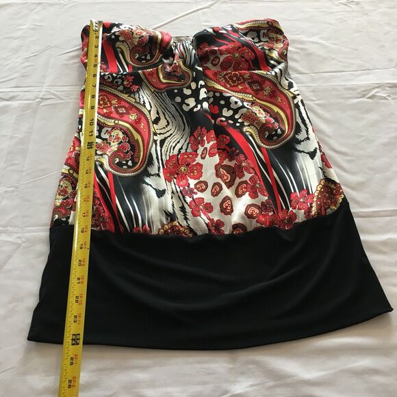 MOA MOA Womens Large Red Black Stretch Ruffled Empire Waist Sleeveless Dress - Picture 5 of 12